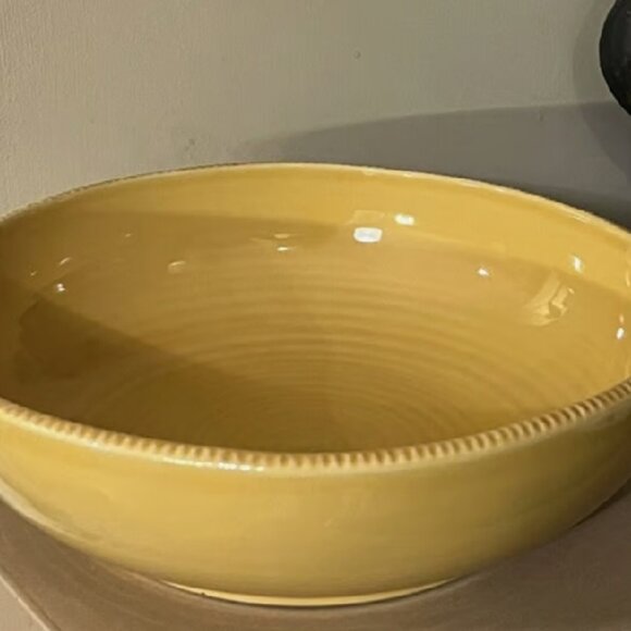 NEW 12" Pottery Barn Gabriella Low Serving Bowl | NWOT GOLD Round Stoneware Bowl - Picture 3 of 6